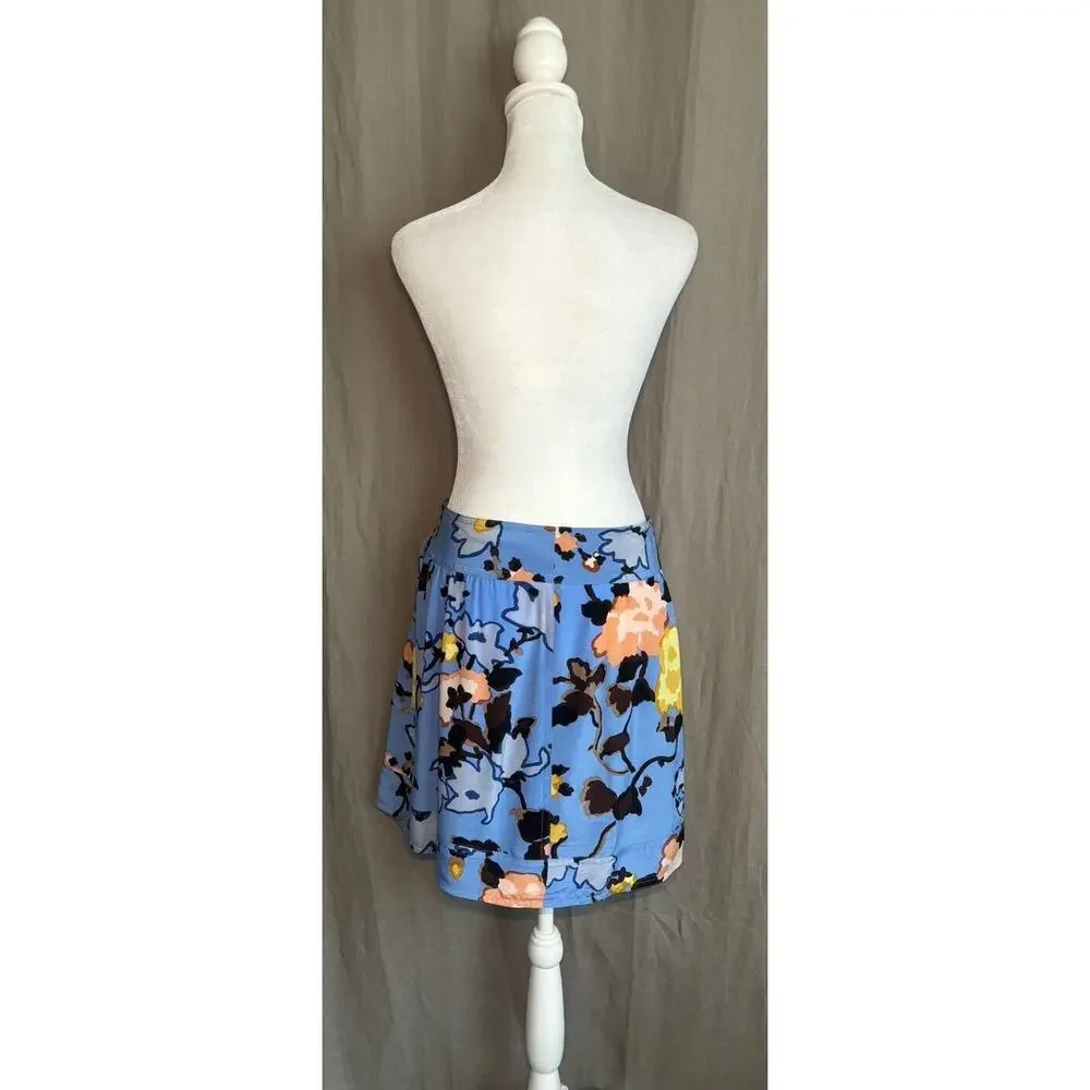 Missoni Italy Valentino Y2K Vintage Blue Floral Print Silk Mini Skirt Waist 30”